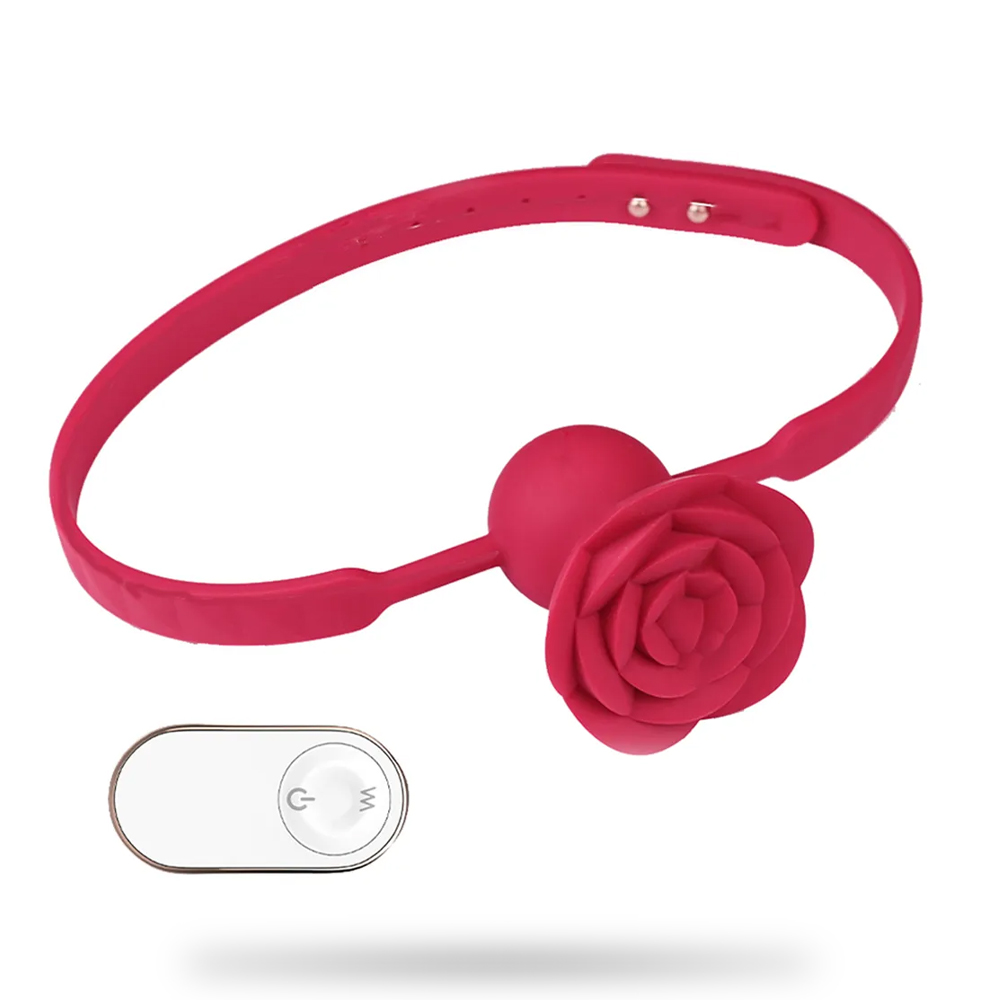 Muffle your screams in style with the rose vibrating ball gag.