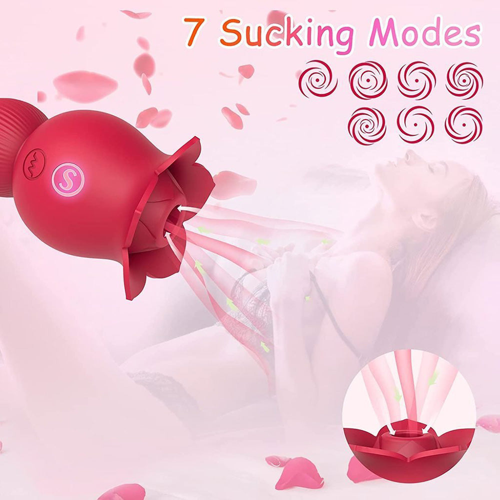 2 in 1 Rose Suction Vibrator and Tongue Vibrator for Female Male Couple-Uxolclub