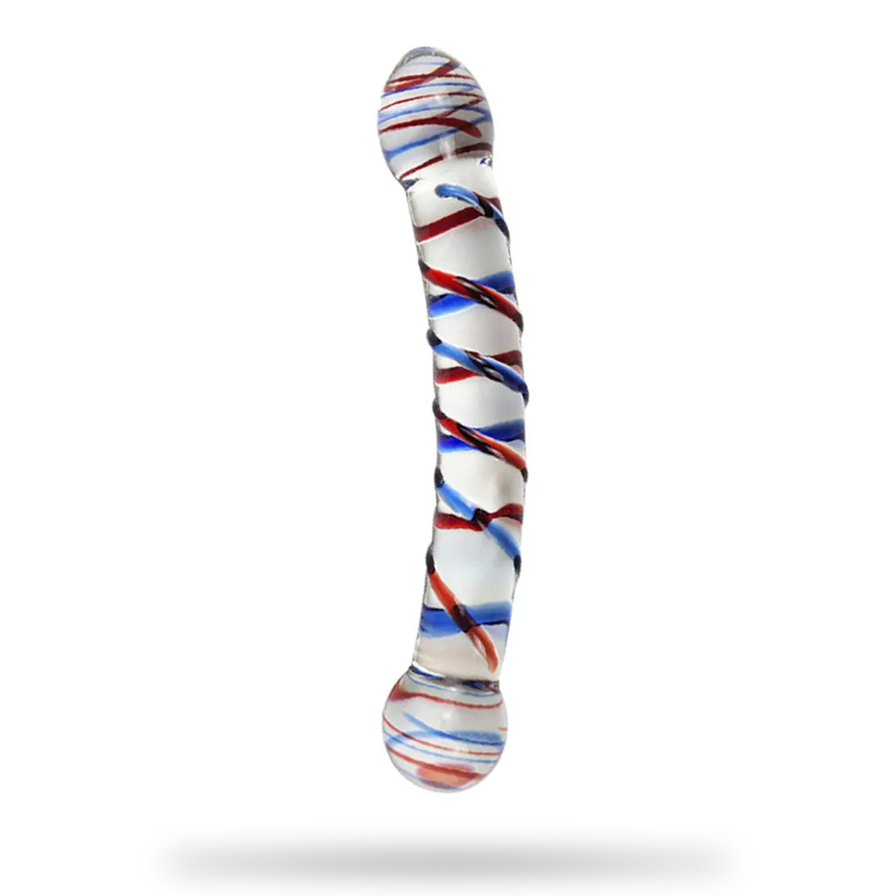 Crystal Glass Dildo Red And Blue Texture Anal Plug