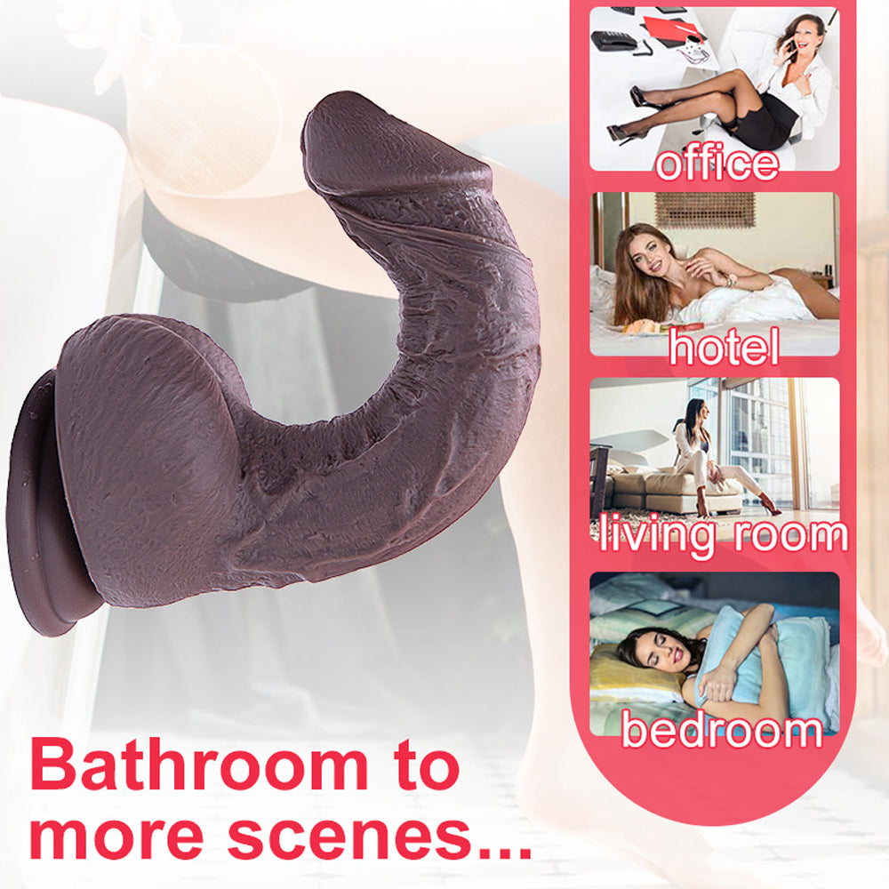 Suction Cup Dark Brown Dildo - Silicone Allovers Thrusting Dildo-Uxolclub