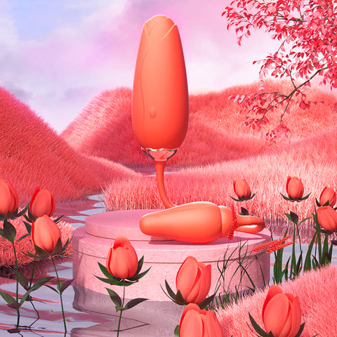 Red Rose Vibrator | Female Sex Toy With Retractable Vibrating Egg-9