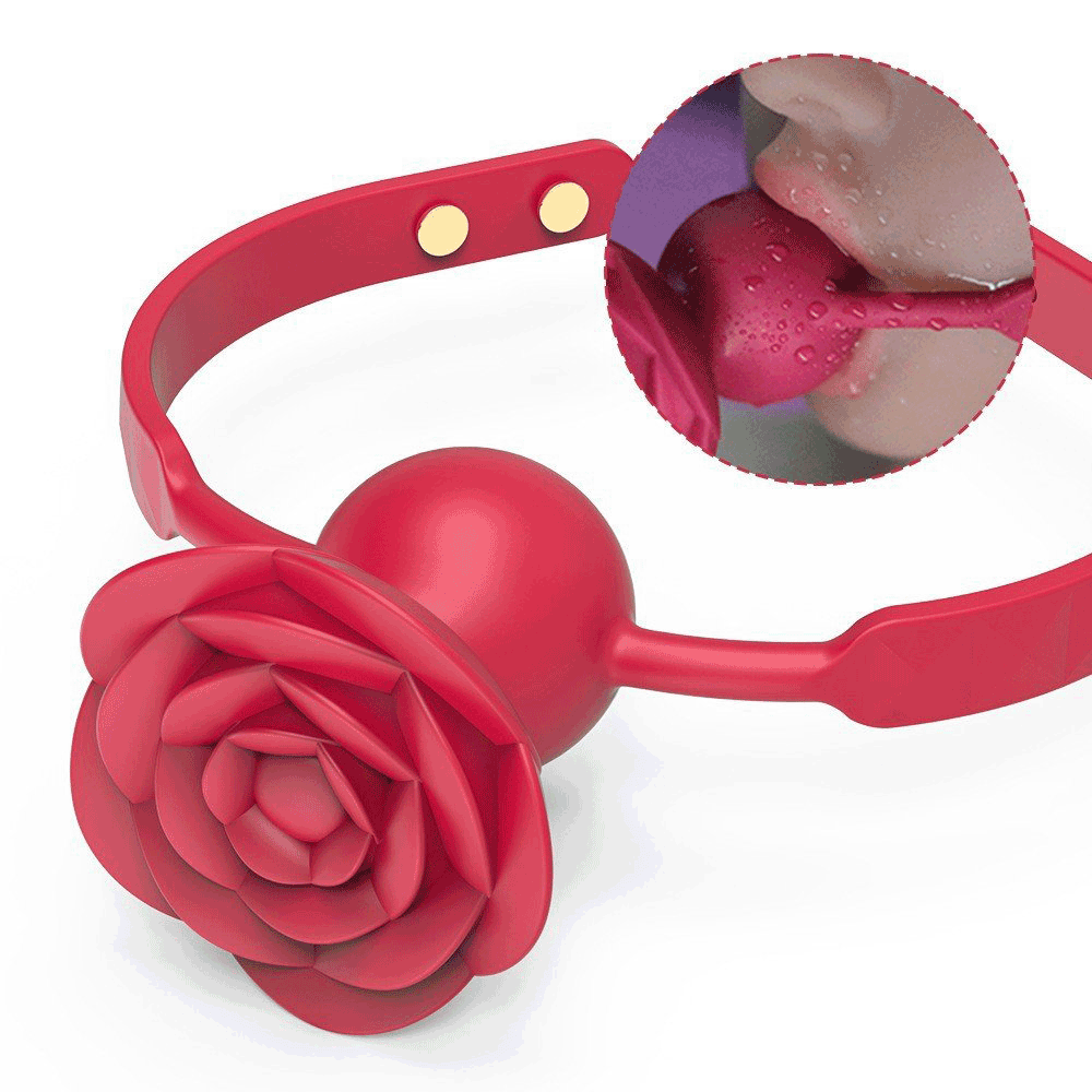 Muffle your screams in style with the rose vibrating ball gag.-Uxolclub
