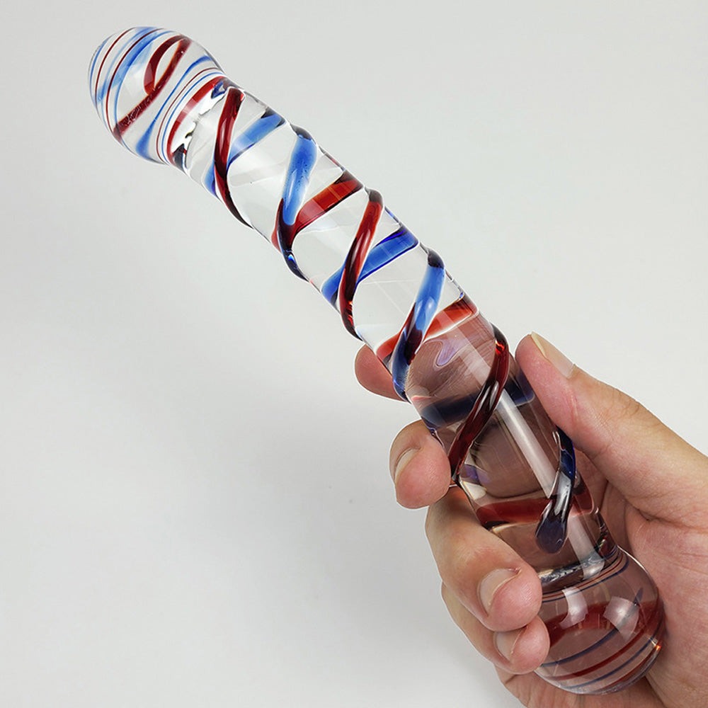 Crystal Glass Dildo Red And Blue Texture Anal Plug-Uxolclub