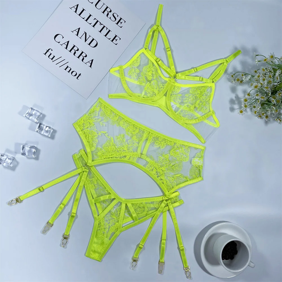 Lace Embroidery Black Sex Lingerie Set-Uxolclub