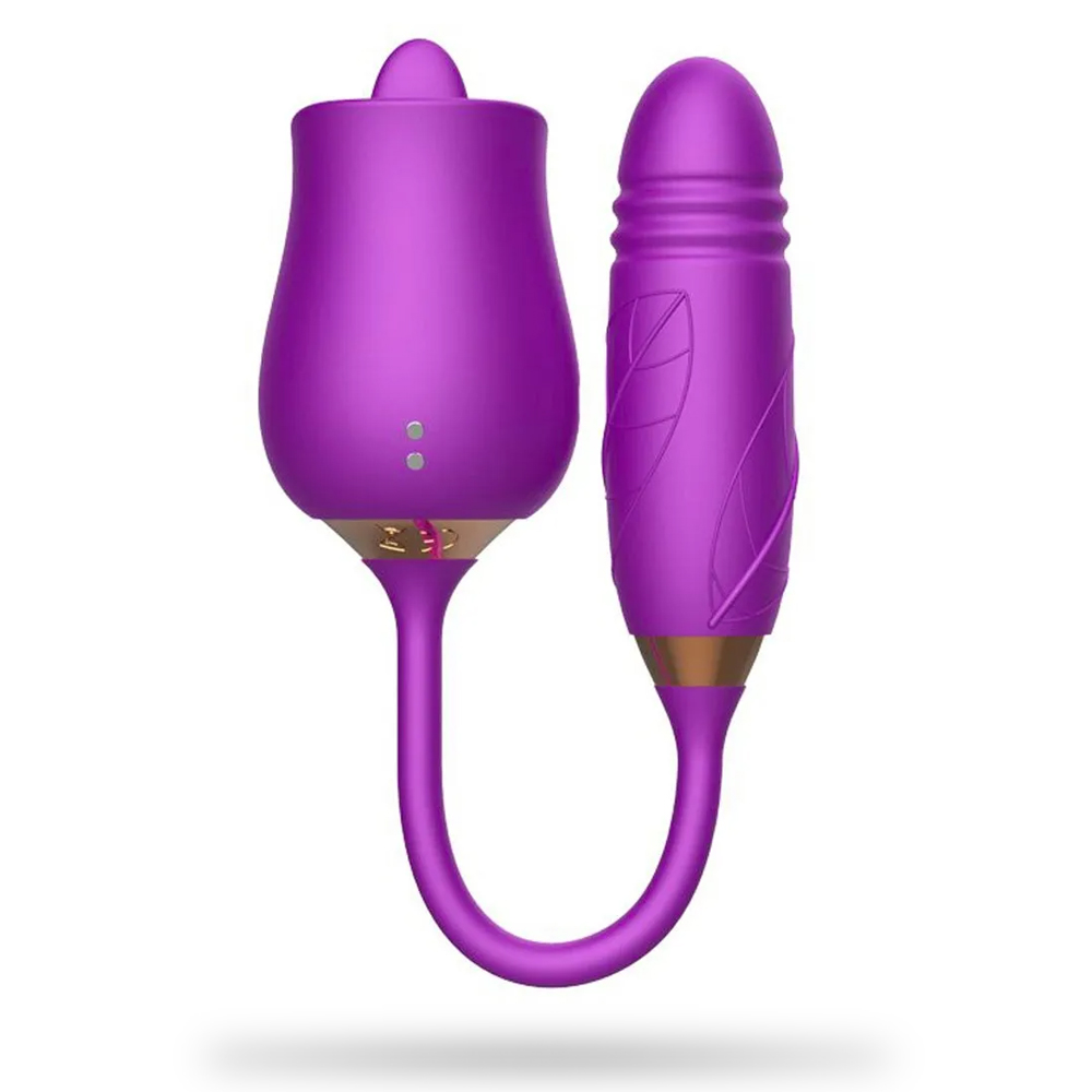 Rose Vibrator Tongue Licking Nipple Vibrator with Thrusting Vibrator