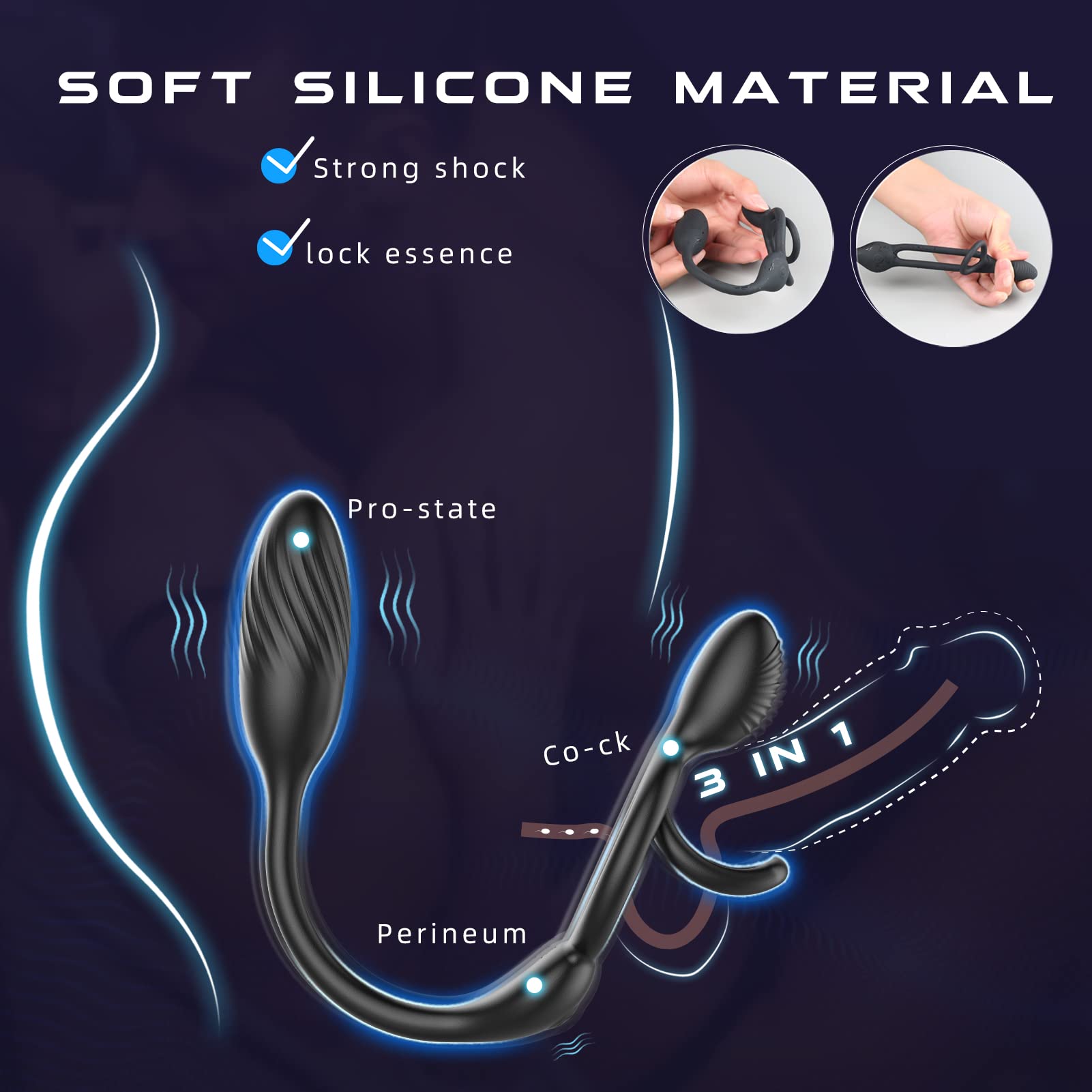 3 in 1 Couple Vibrator 10 Vibration Modes Penis Ring