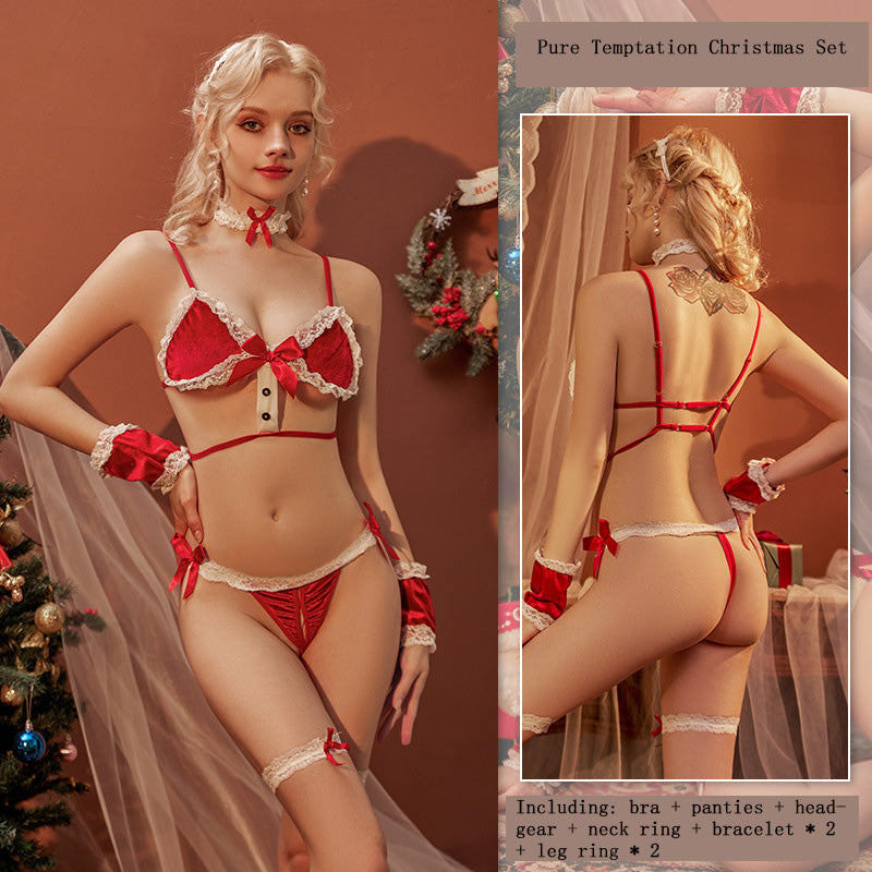 Sexy Lingerie Red Sexy Christmas Suit Midnight Charm Temptation Maid Uniform-Uxolclub
