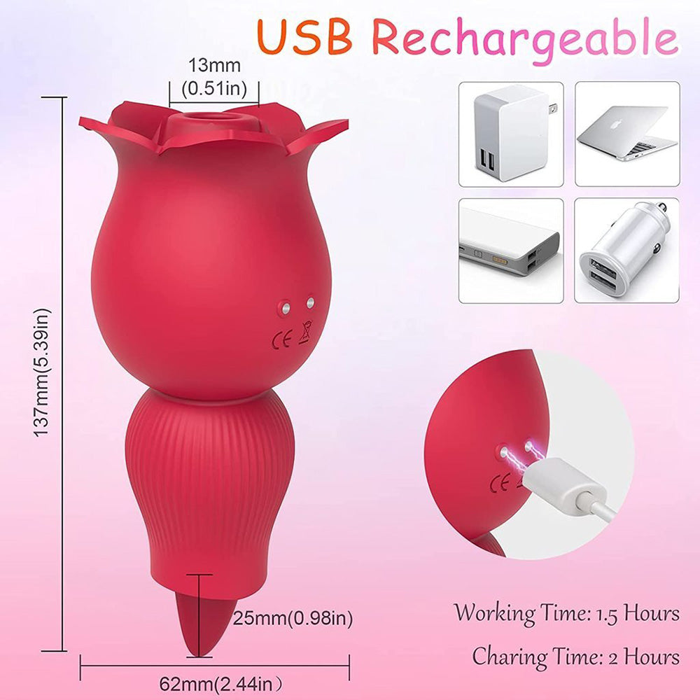 2 in 1 Rose Suction Vibrator and Tongue Vibrator for Female Male Couple-Uxolclub
