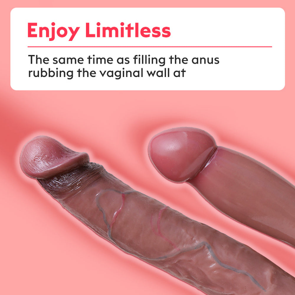 Double Penetration Dildo Suction Cup Silicone Allovers Thrusting Dildo-Uxolclub