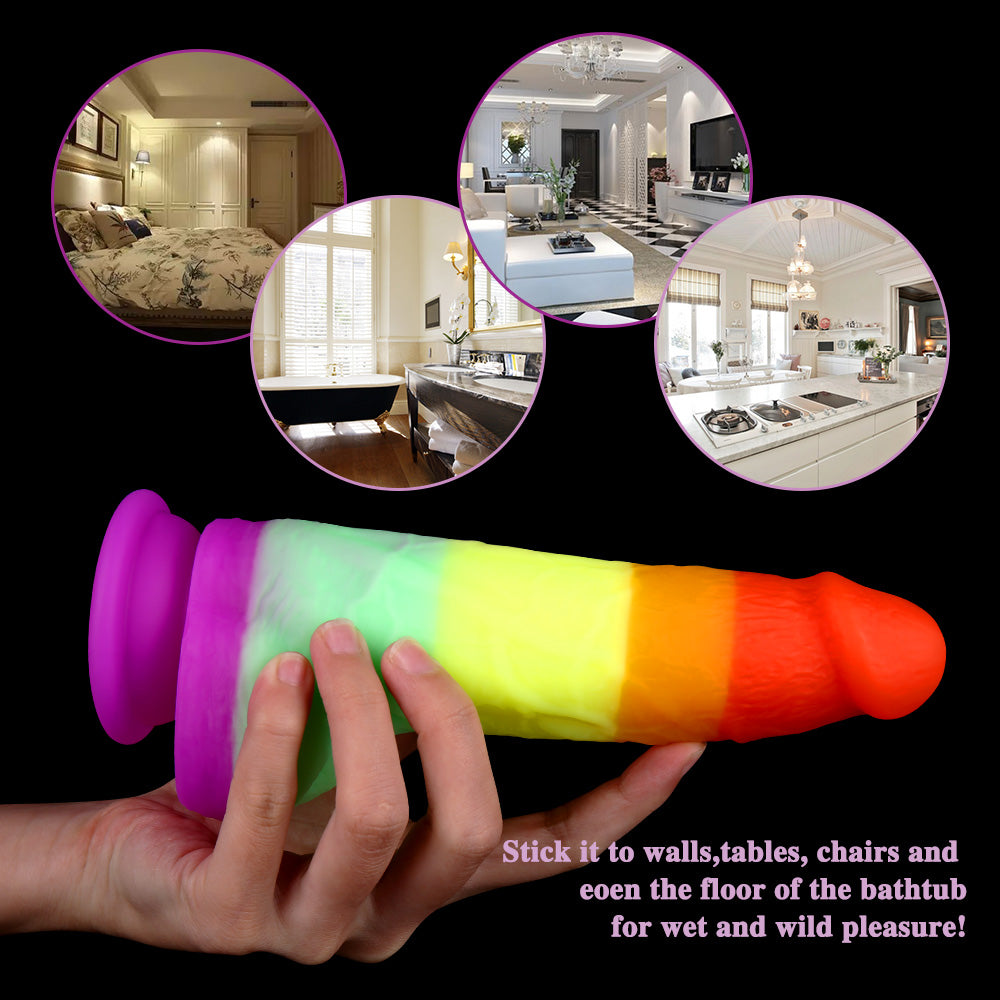 Rainbow Dildo Realistic Silicone Suction Cups Allovers Dildo-Uxolclub
