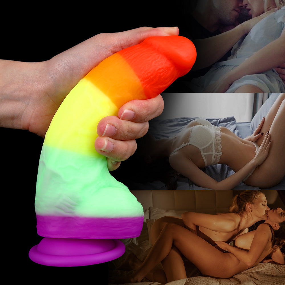 Rainbow Dildo Realistic Silicone Suction Cups Allovers Dildo-Uxolclub