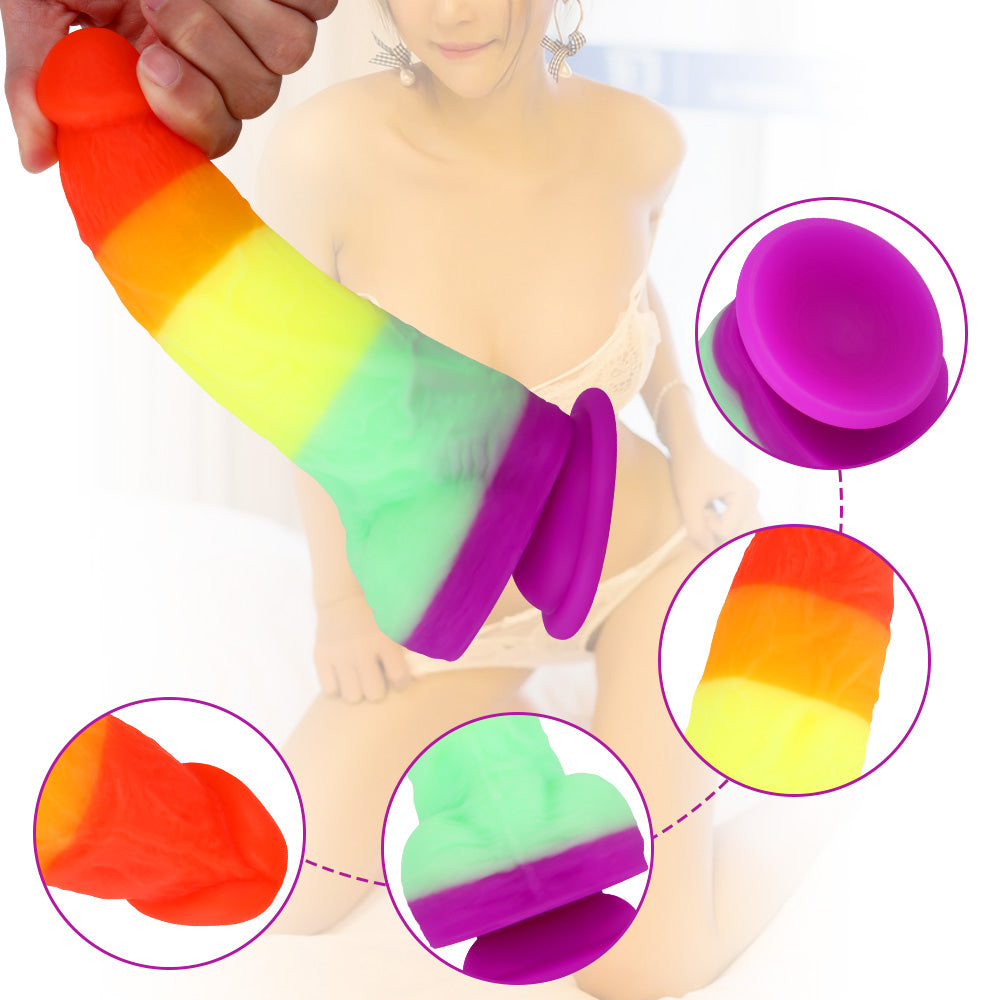Rainbow Dildo Realistic Silicone Suction Cups Allovers Dildo-Uxolclub