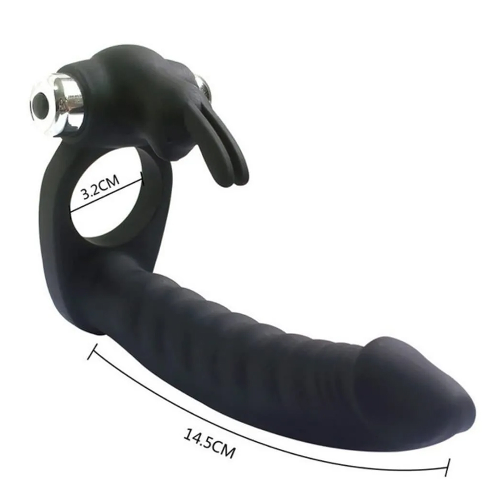Vibrating Butt Plug Double Dildo Cock Ring Penetrator