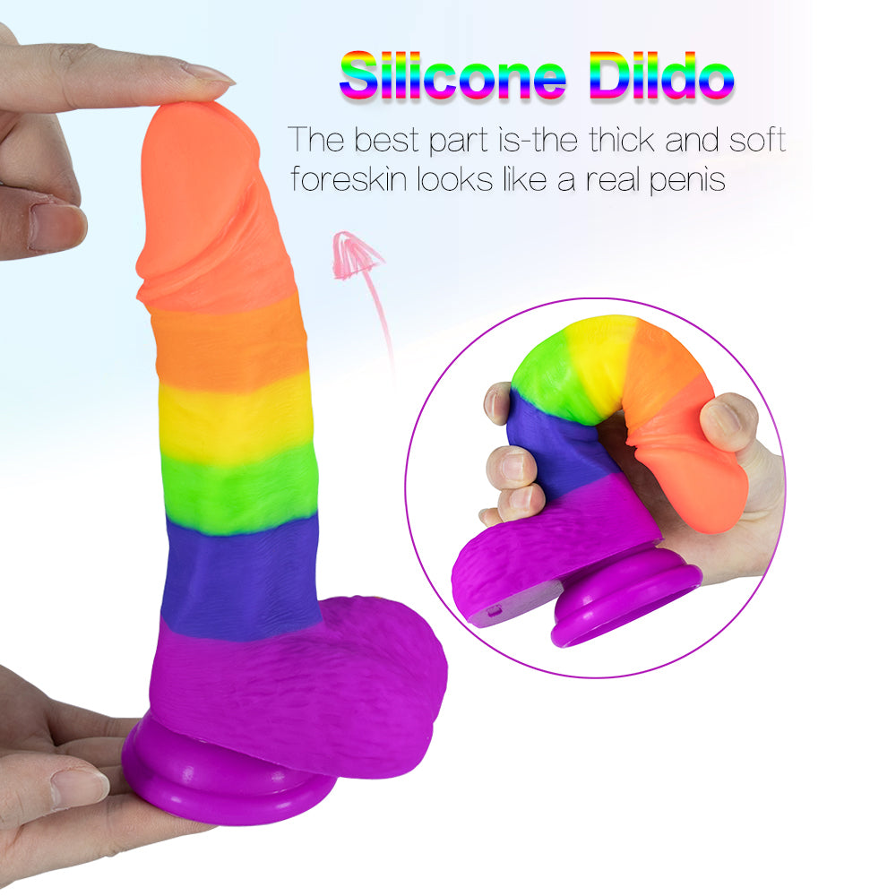 Rainbow Dildo | Silicone Suction Cups Allovers Thrusting Dildo-Uxolclub
