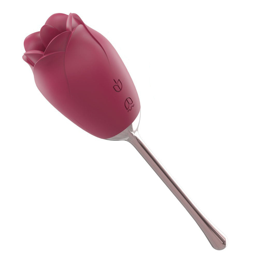 Rose Stick Vibrator Double Stimulation with Tongue Vibrator-Uxolclub