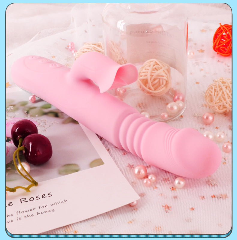 Pink Vibrator Dildo - Tongue Vibrator Heated Silicone Dildo-Uxolclub