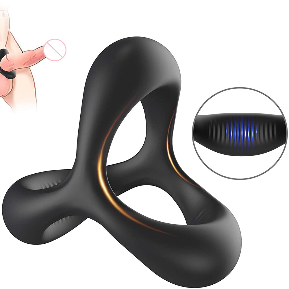 Three-In-One Lock Ring Silicone Penis Vibration Delay Ring-Uxolclub