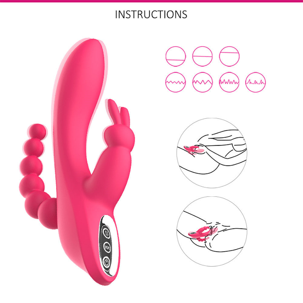 Double-Headed 3-Point Multi-Frequency Vibrating Masturbator