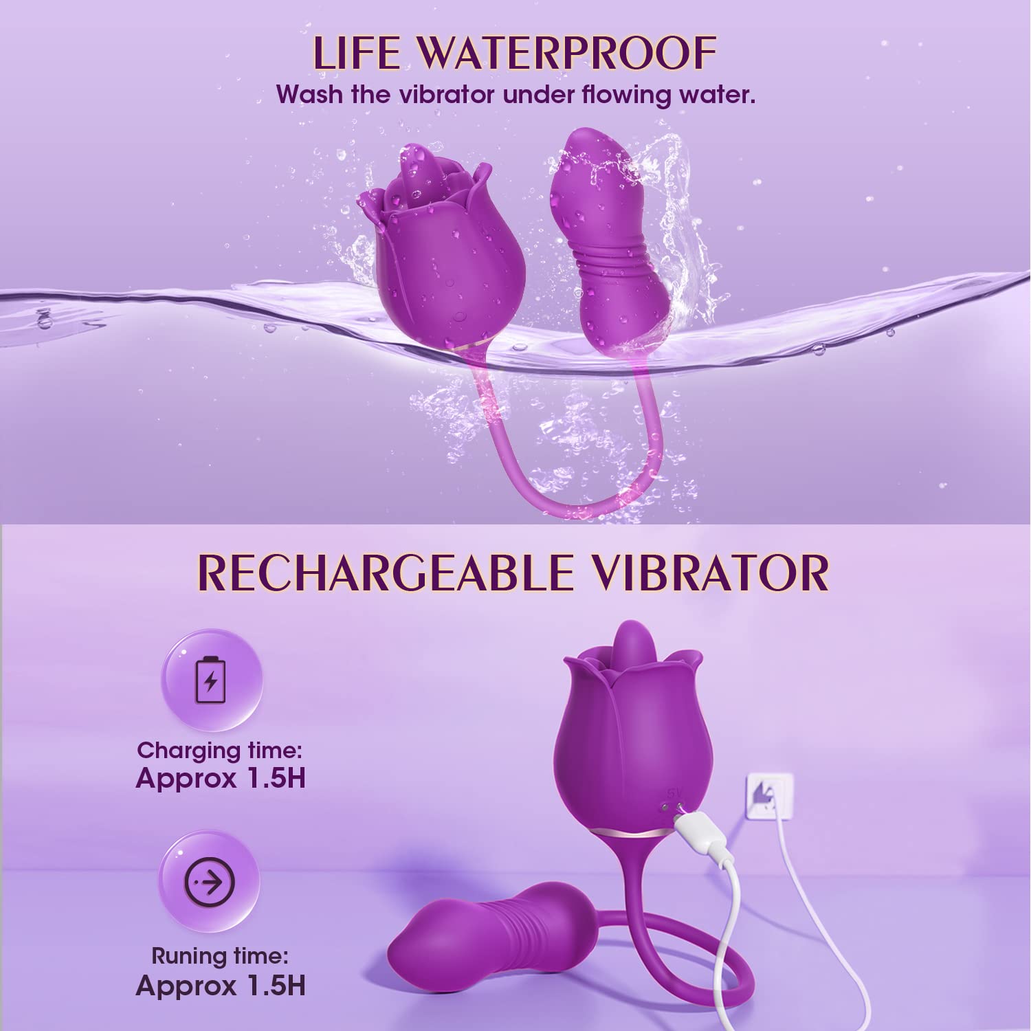 Rose Vibrating Tongue Licking Waterproof Vibrator-Uxolclub