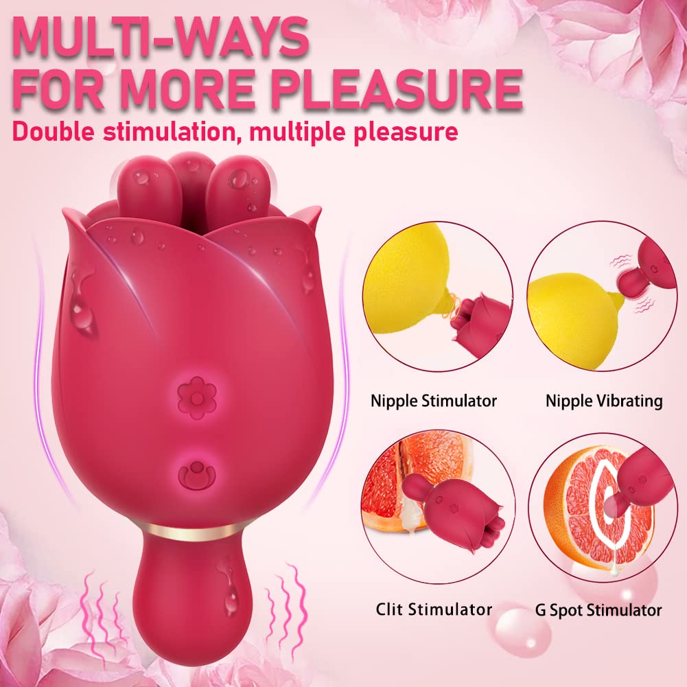 2 in 1 Rose Sex Toy for Women Clit Tongue Licking Rose Vibrator-Uxolclub