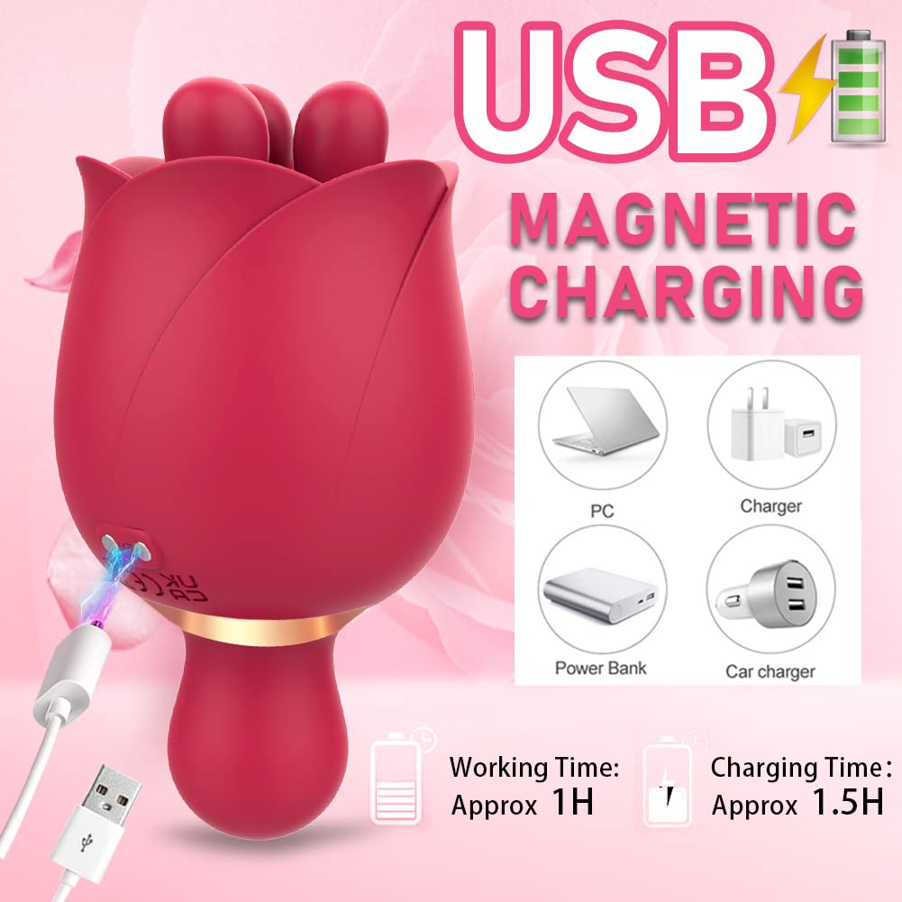 2 in 1 Rose Sex Toy for Women Clit Tongue Licking Rose Vibrator-Uxolclub