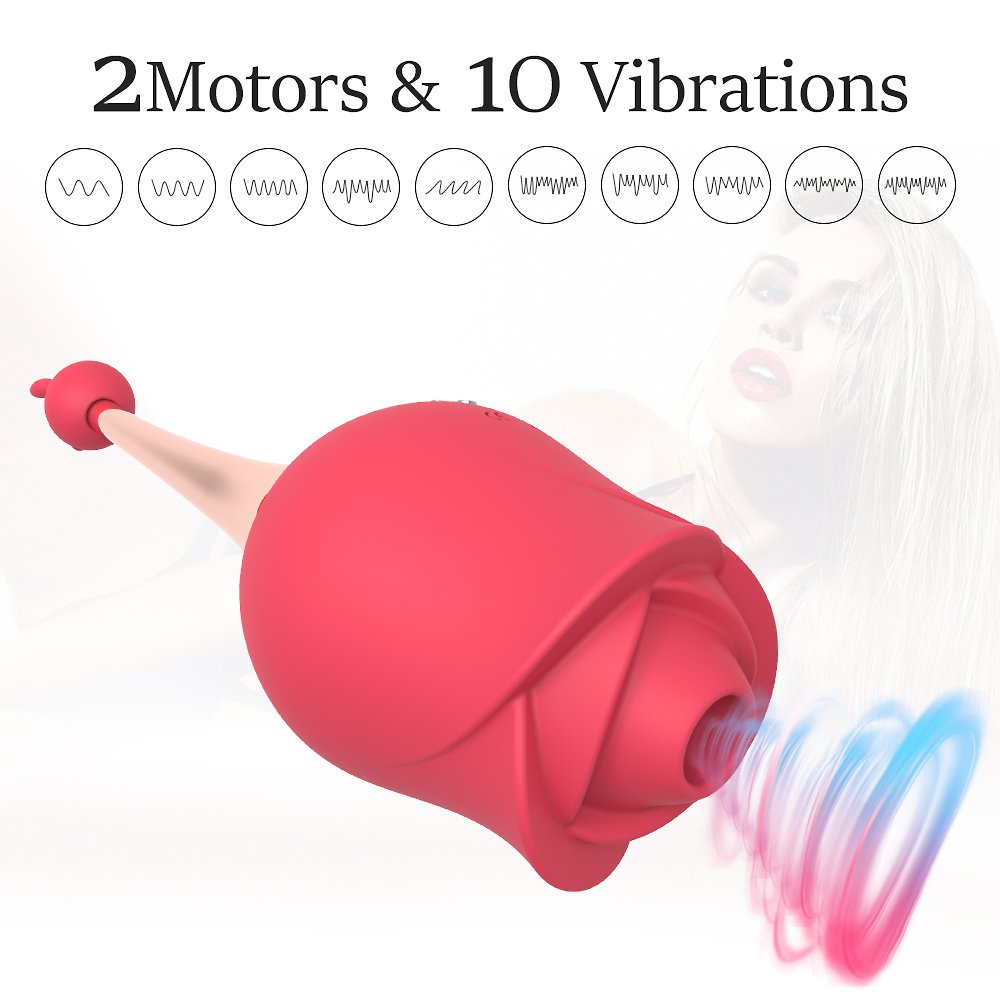 2 Motors & 10 Vibrations Rose Suction Vibrator Masturbation Massager-Uxolclub