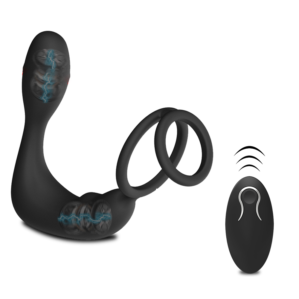 Wireless Remote Control Double Ring Lock Semen Prostate Press Anal Plug-Uxolclub