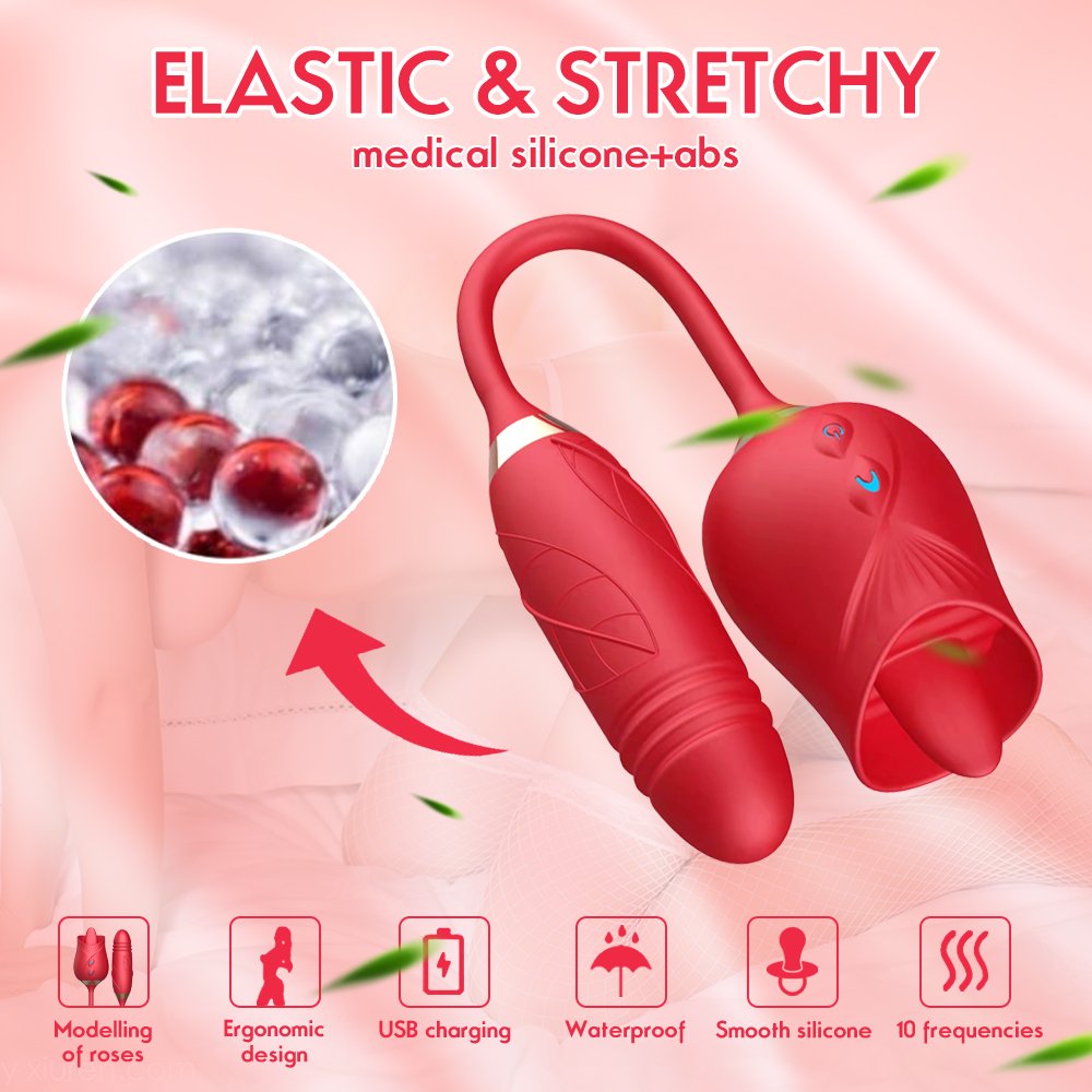 Rose Vibrator Tongue Licking Nipple Vibrator with Thrusting Vibrator-Uxolclub