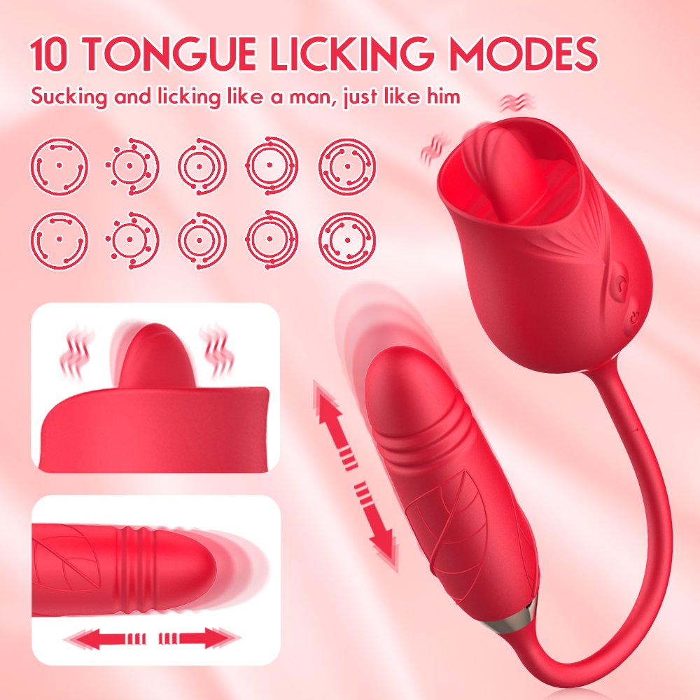 Rose Vibrator Tongue Licking Nipple Vibrator with Thrusting Vibrator-Uxolclub