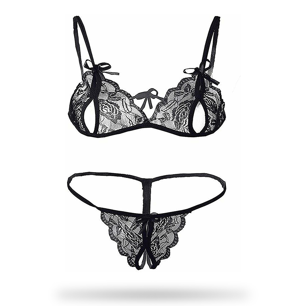 Uxol Women's Sexy Lace Sheer Panties Bra Panty Set - Combo of 2