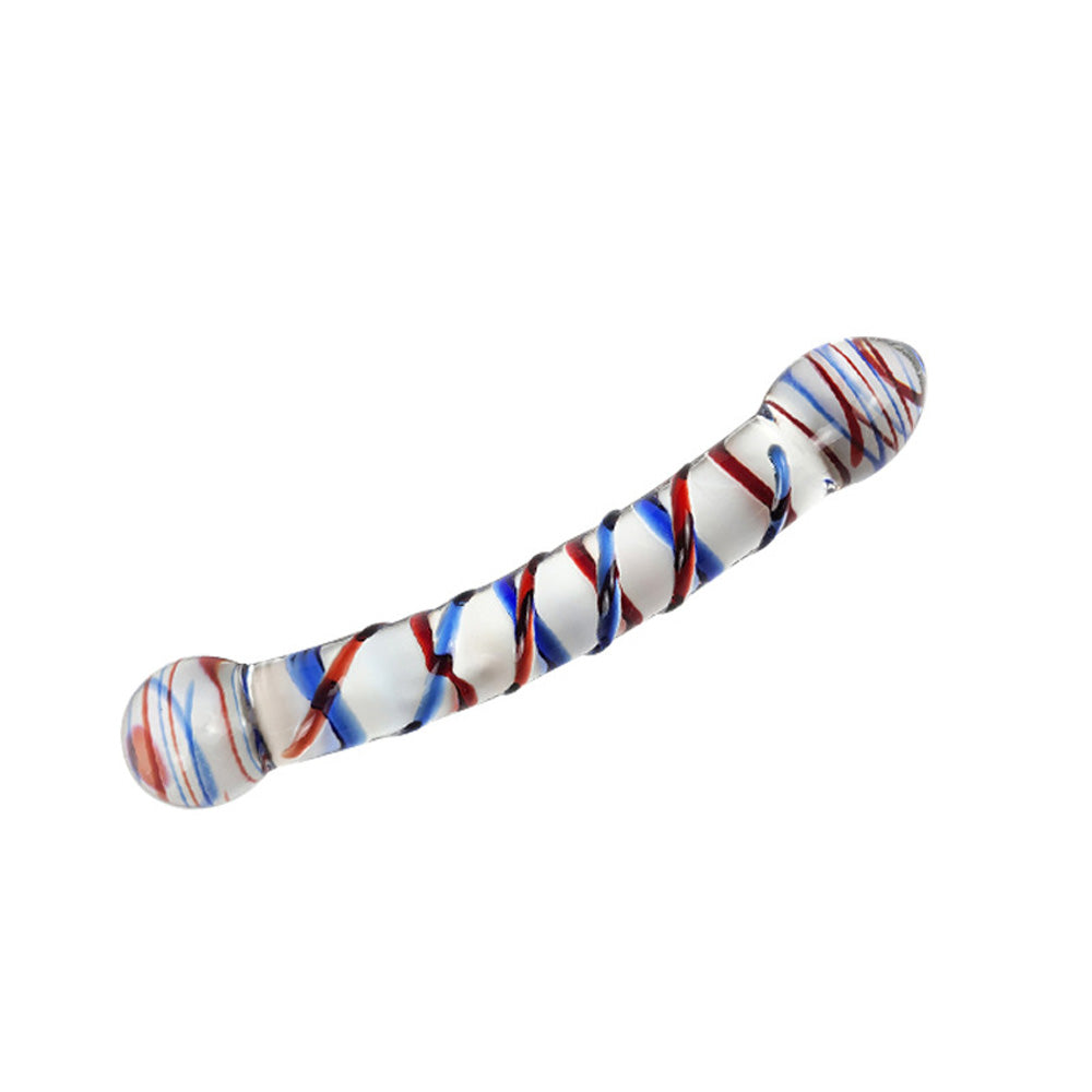 Crystal Glass Dildo Red And Blue Texture Anal Plug-Uxolclub