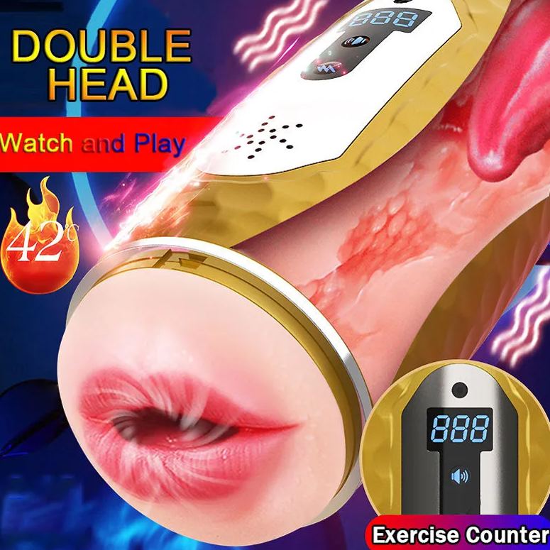 Golden Knight 10 Frequency Male Masturbator Double Heads Realist Vagina Auto-Heating Voice Blowjob Toy-Uxolclub - Best Adult Sex Toys Online Retailers