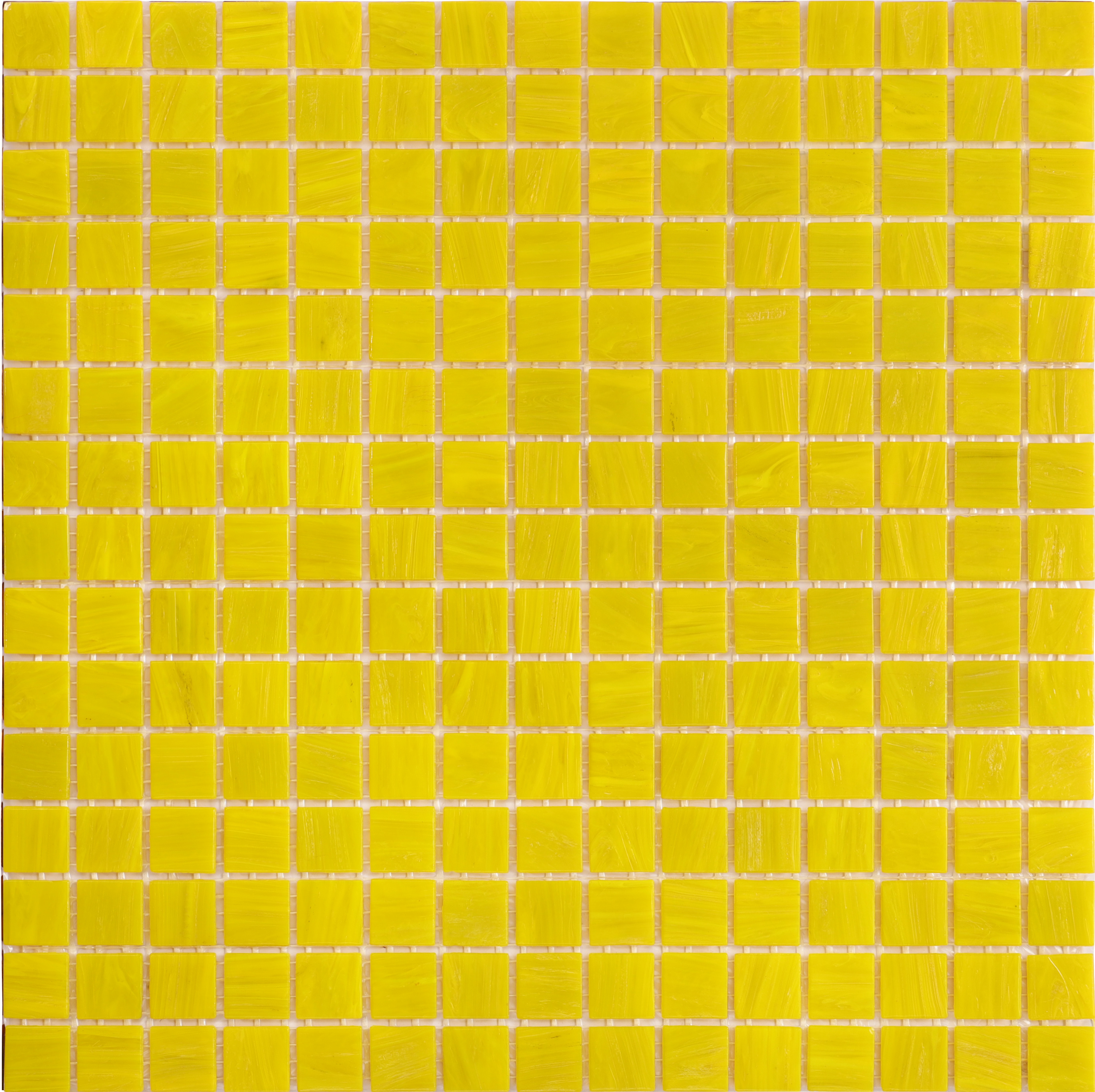 A sheet of yellow glass mosaic tiles.