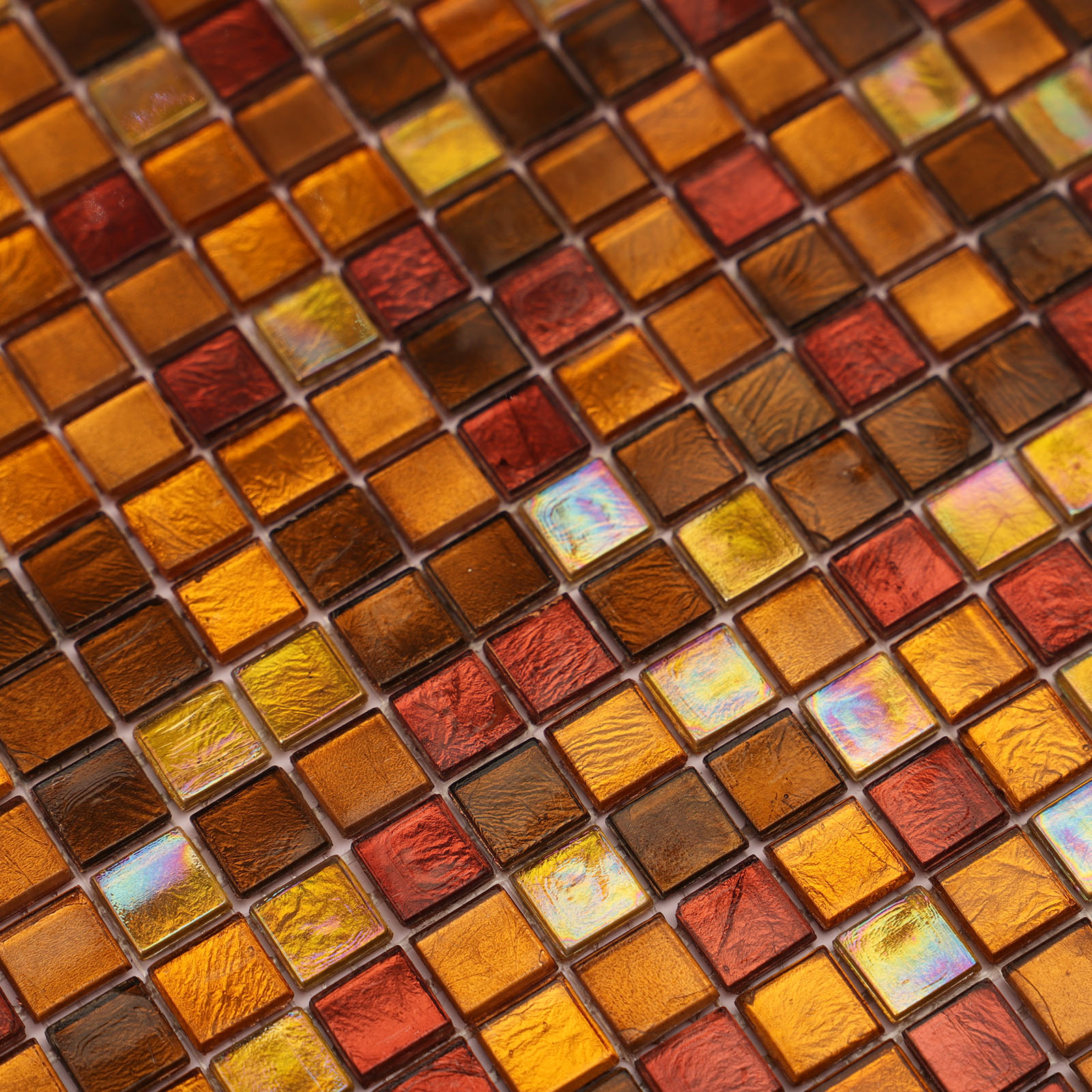 Macro close-up of brown mosaic tiles.