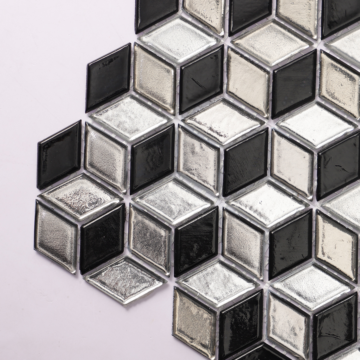 Silver&Black Hexagonal Diamond Glass Mosaic Tiles