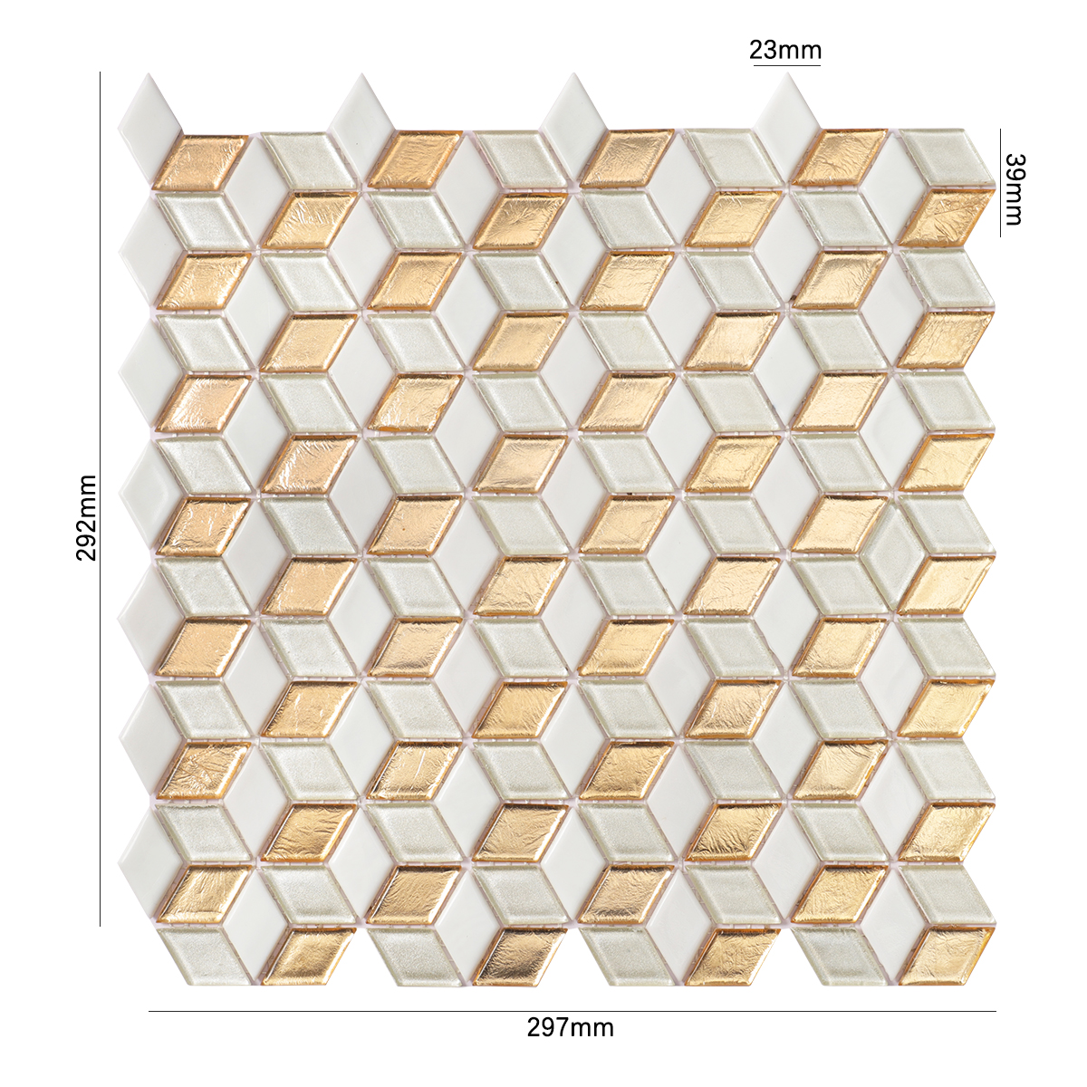 Gold White Hexgonal Diamond Glass Mosaic Tiles