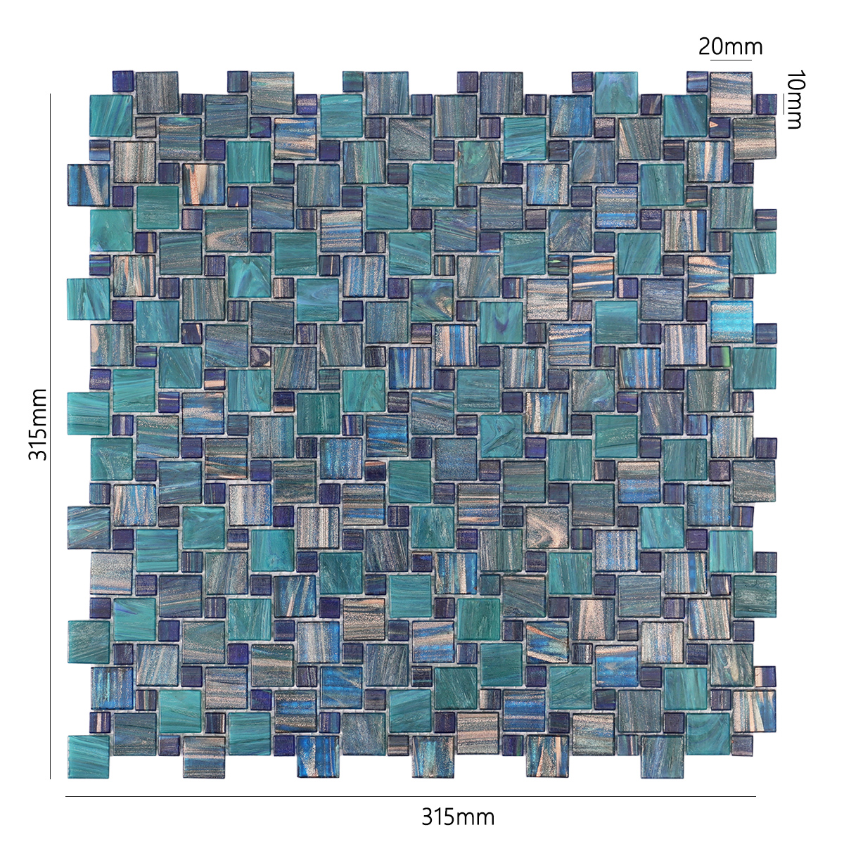 Teal Windmill Pattern Glass Mosaic Tiles