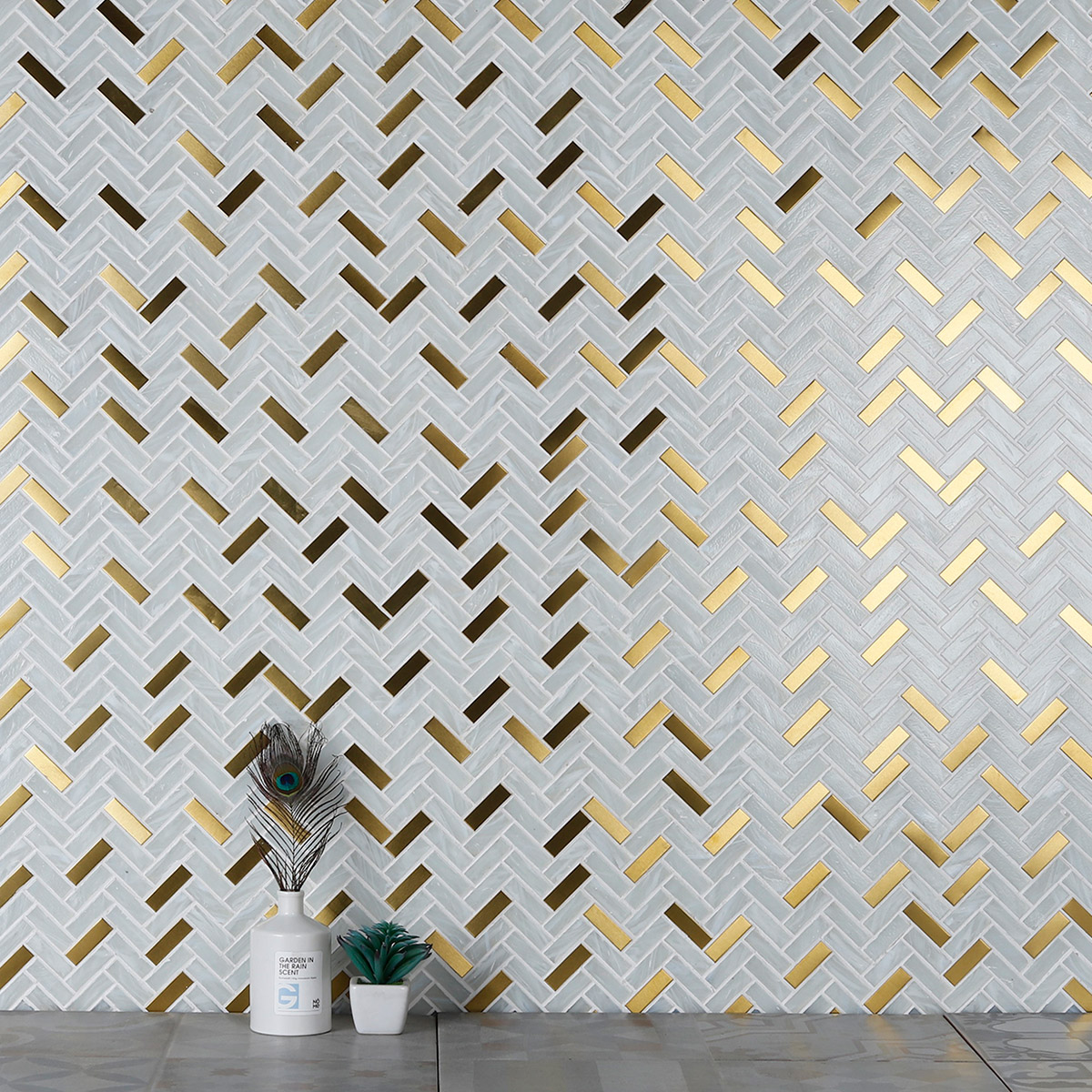 Herringbone Metal Mosaic Wall Tiles