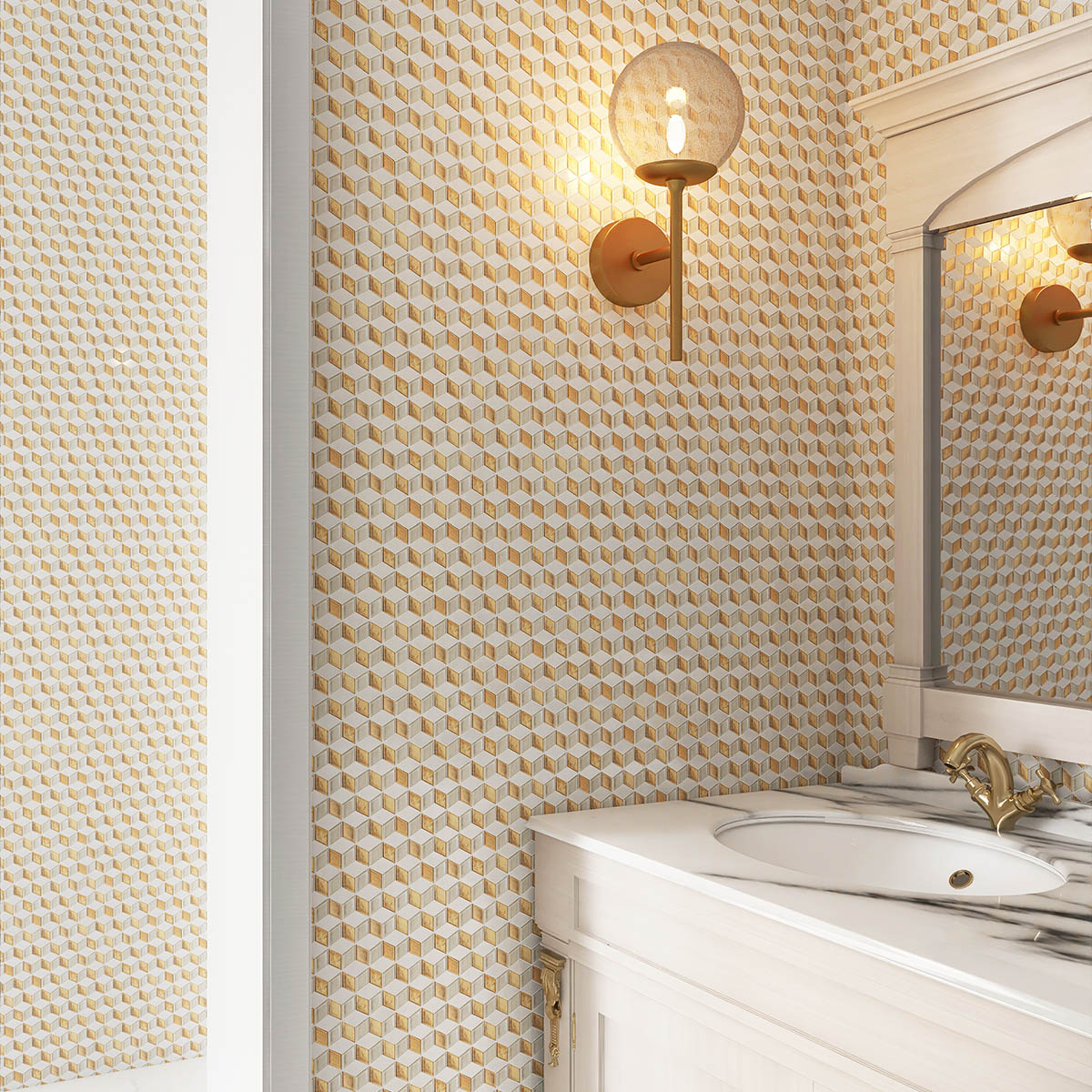 Gold&White Hexgonal Diamond Glass Mosaic Tiles