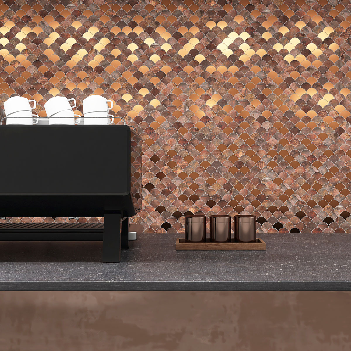 Copper Corrosion Effect Fish Scale Metal Mosaic Tiles