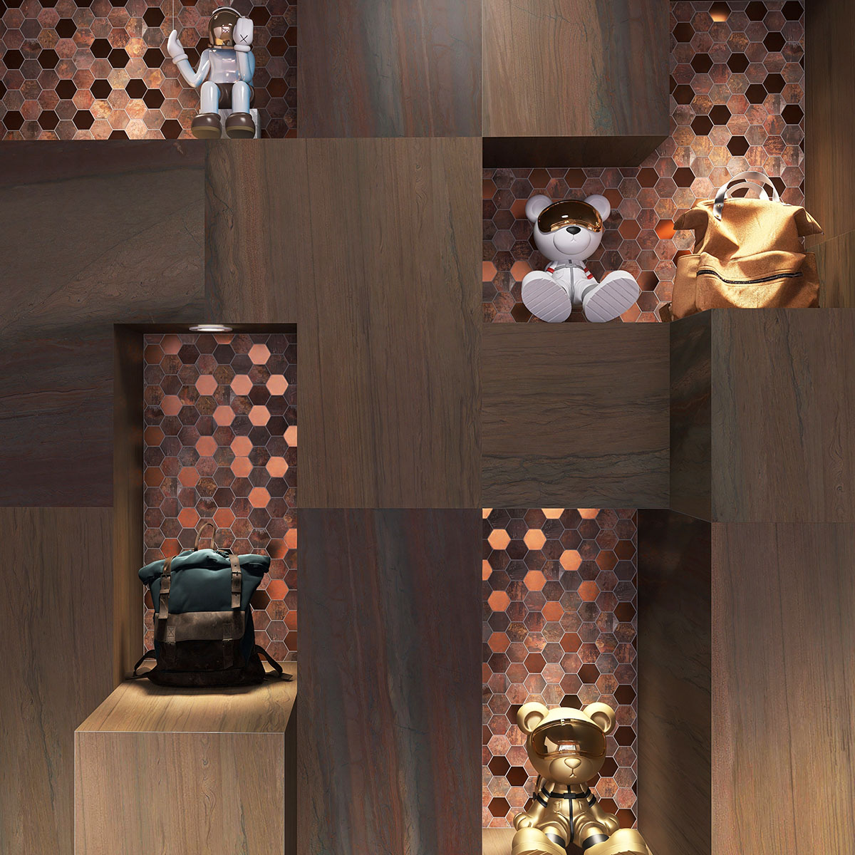 Copper Hexagonal Metal Mosaic Wall Tiles  