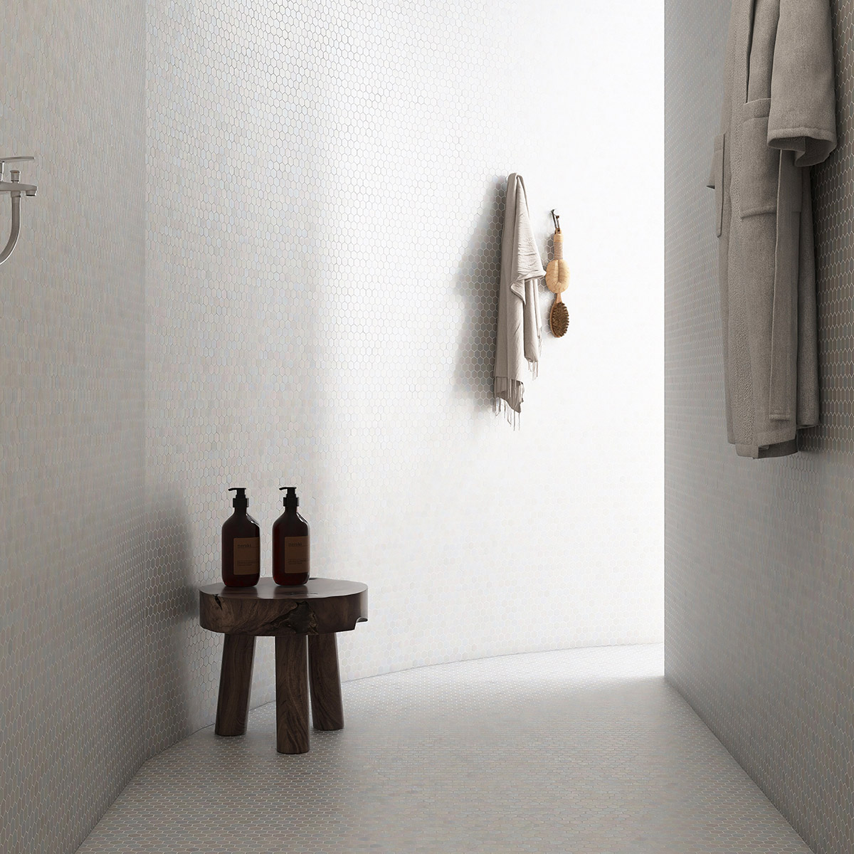 Iridescence Hexagonal Mosaic Tiles Bathroom