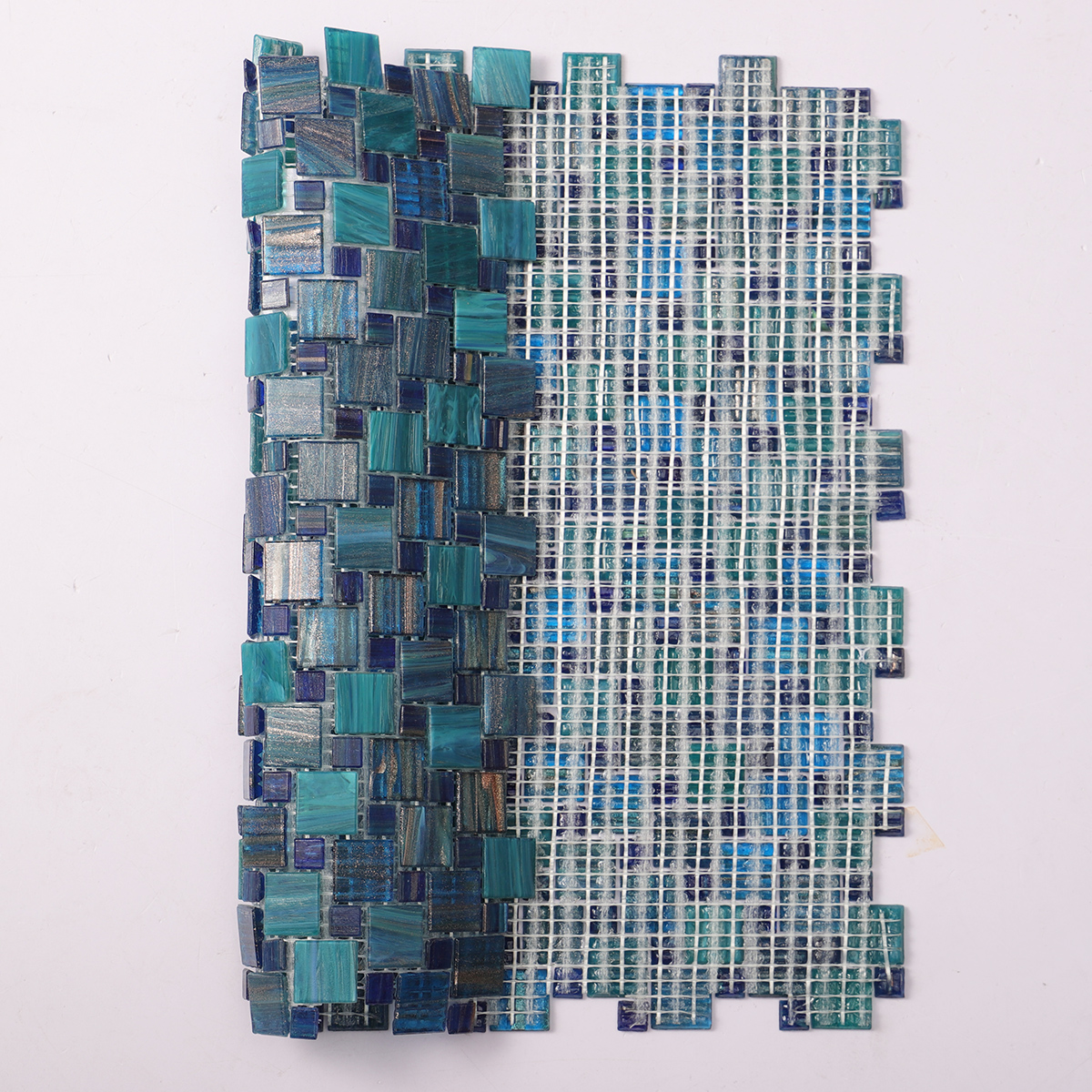 Teal Windmill Pattern Glass Mosaic Tiles