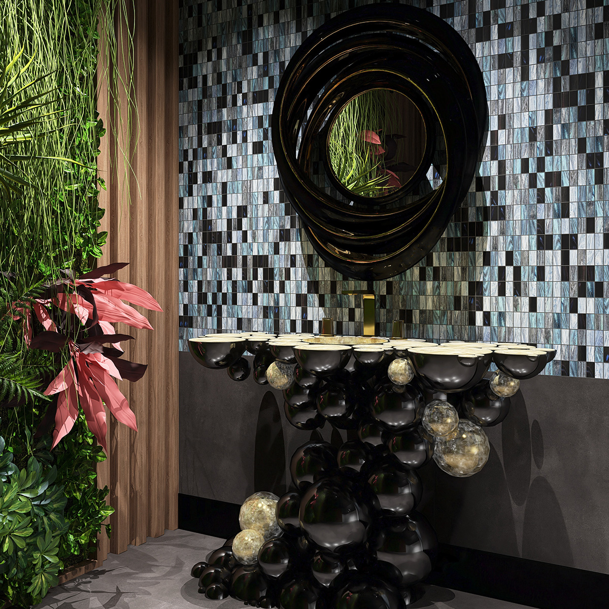Black Grey Mosaic Tiles Bathroom