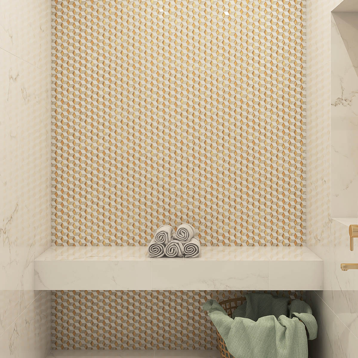 Gold&White Hexgonal Diamond Glass Mosaic Tiles