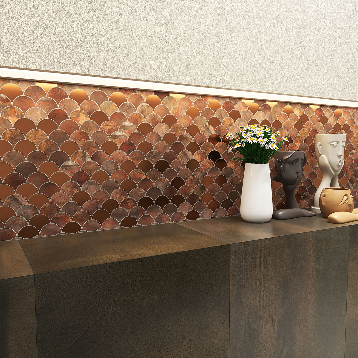 Copper Corrosion Effect Fish Scale Metal Mosaic Tiles
