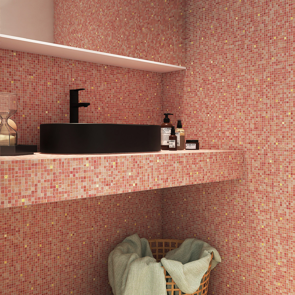 Micro Pink Mosaic Bathroom Tiles