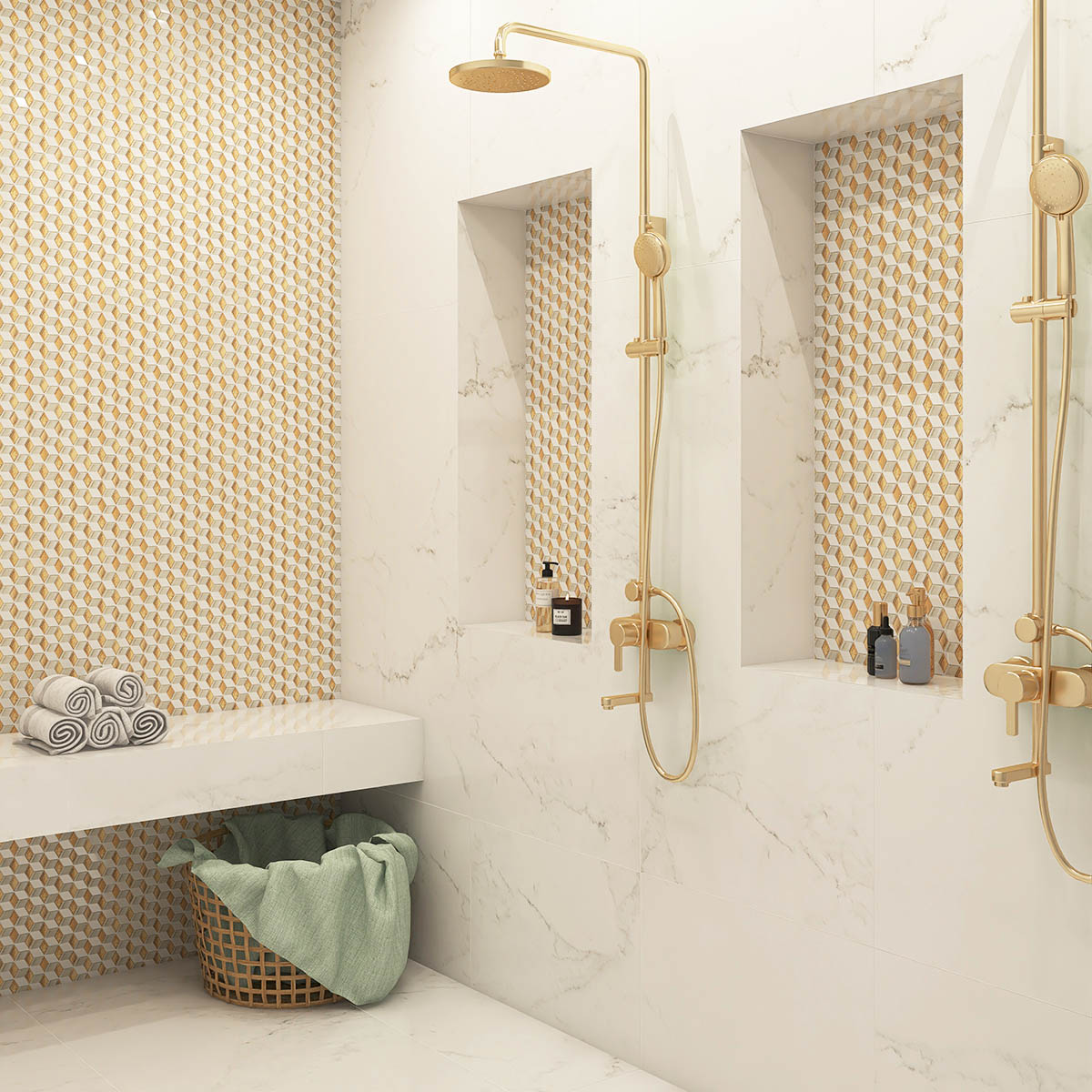 Gold&White Hexgonal Diamond Glass Mosaic Tiles
