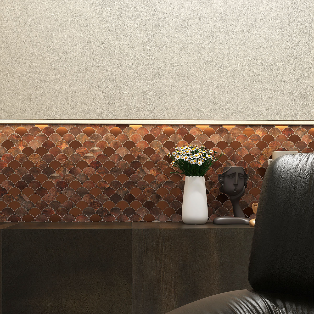 Copper Corrosion Effect Fish Scale Metal Mosaic Tiles