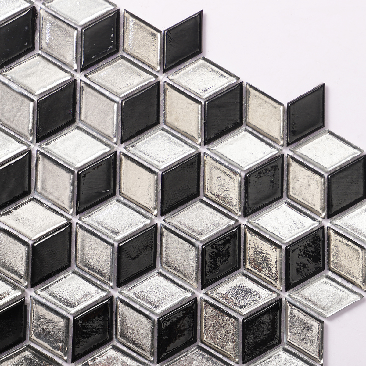 Silver&Black Hexagonal Diamond Glass Mosaic Tiles